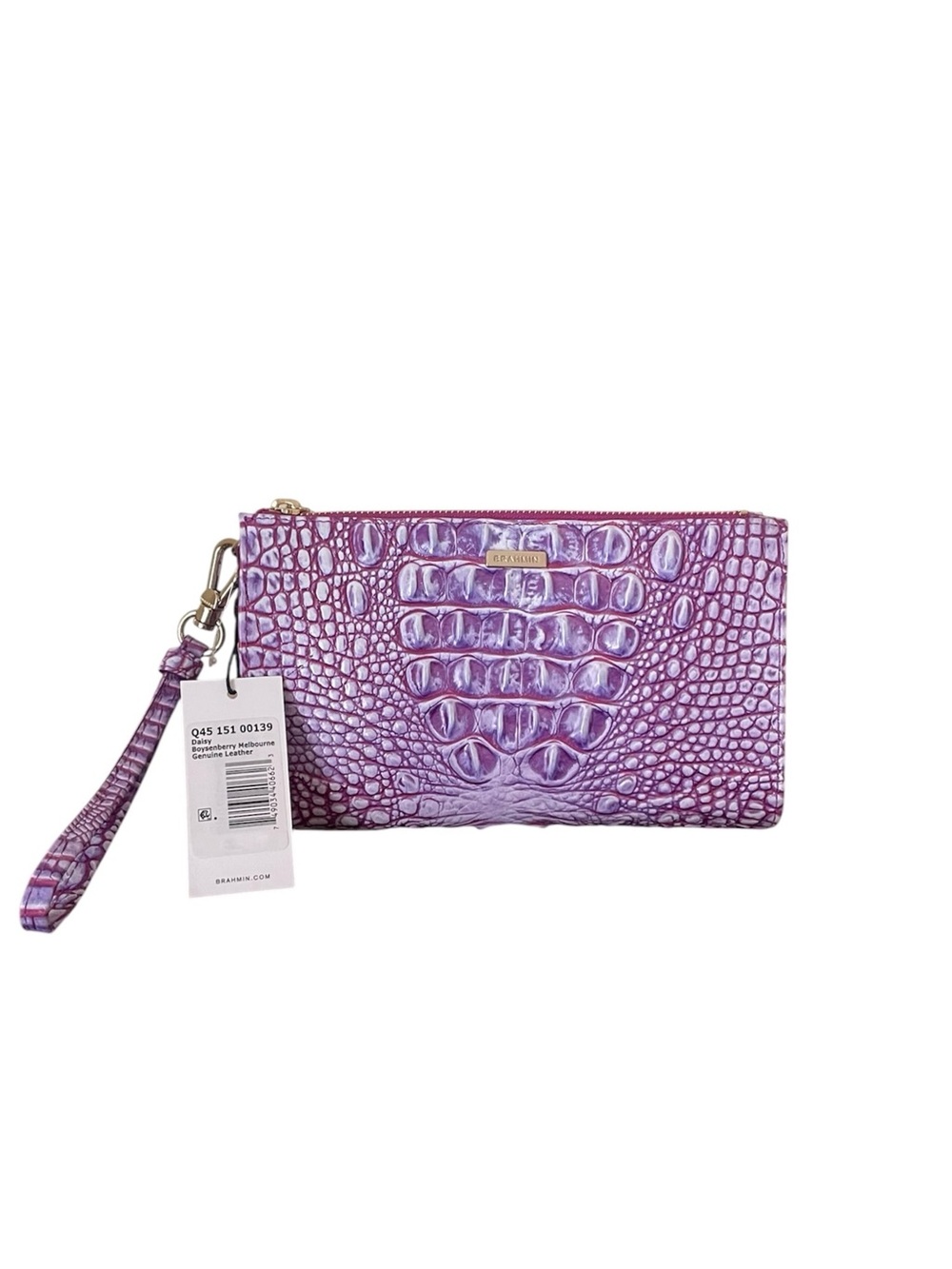 Brahmin Lilac Melbourne Croc-Embossed Leather Wristlet with Detachable Strap